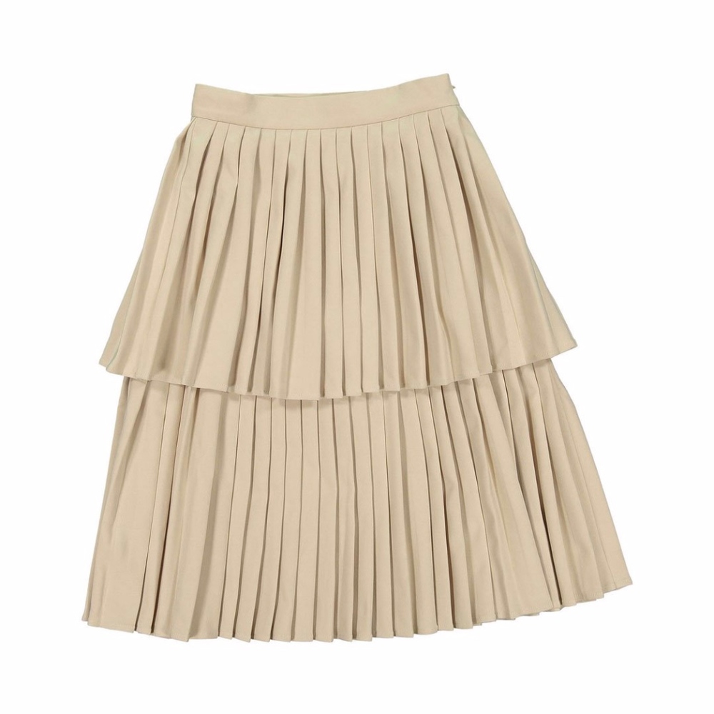 NWT Ava & Lu Beige Double Pleated Midi Skirt
